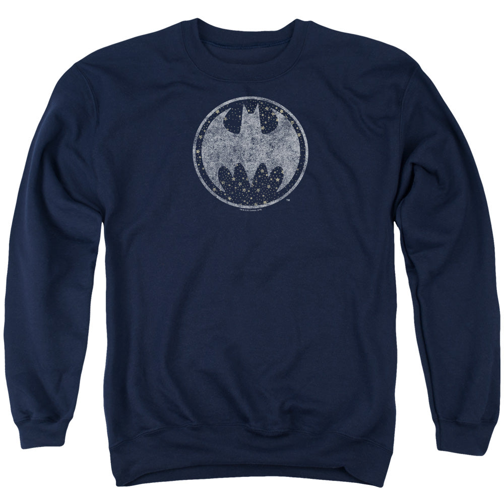 Batman Starry Night Shield Mens Crewneck Sweatshirt Navy Blue Officially Licensed