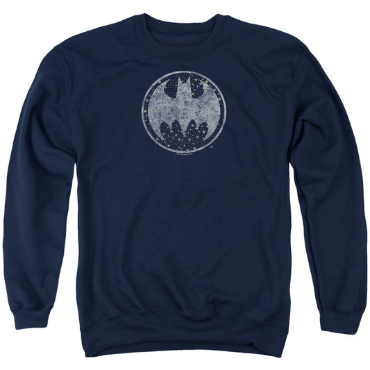 Batman Starry Night Shield Mens Crewneck Sweatshirt Navy Blue Officially Licensed