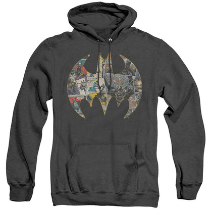Batman Collage Shield Heather Mens Hoodie Black Officially Licensed