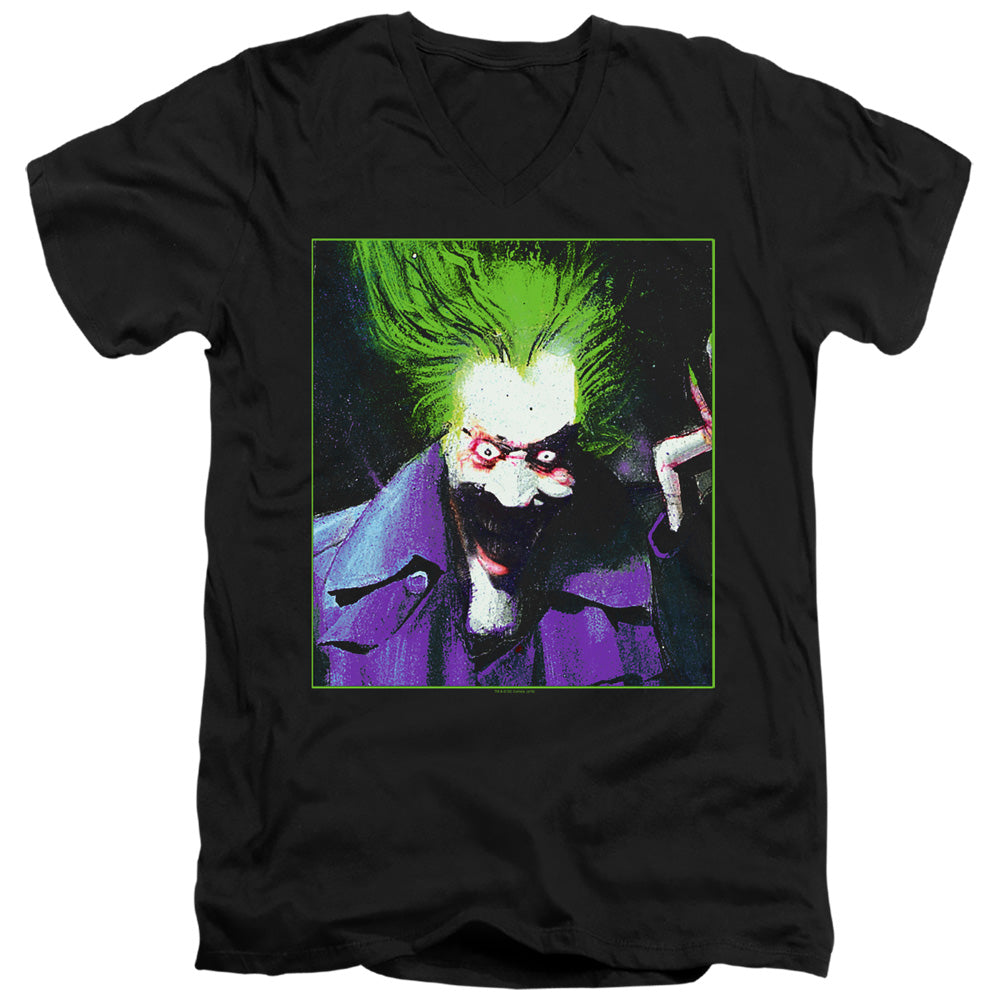 Batman Arkham Asylum Joker Mens Slim Fit V Neck T Shirt Black Officially Licensed