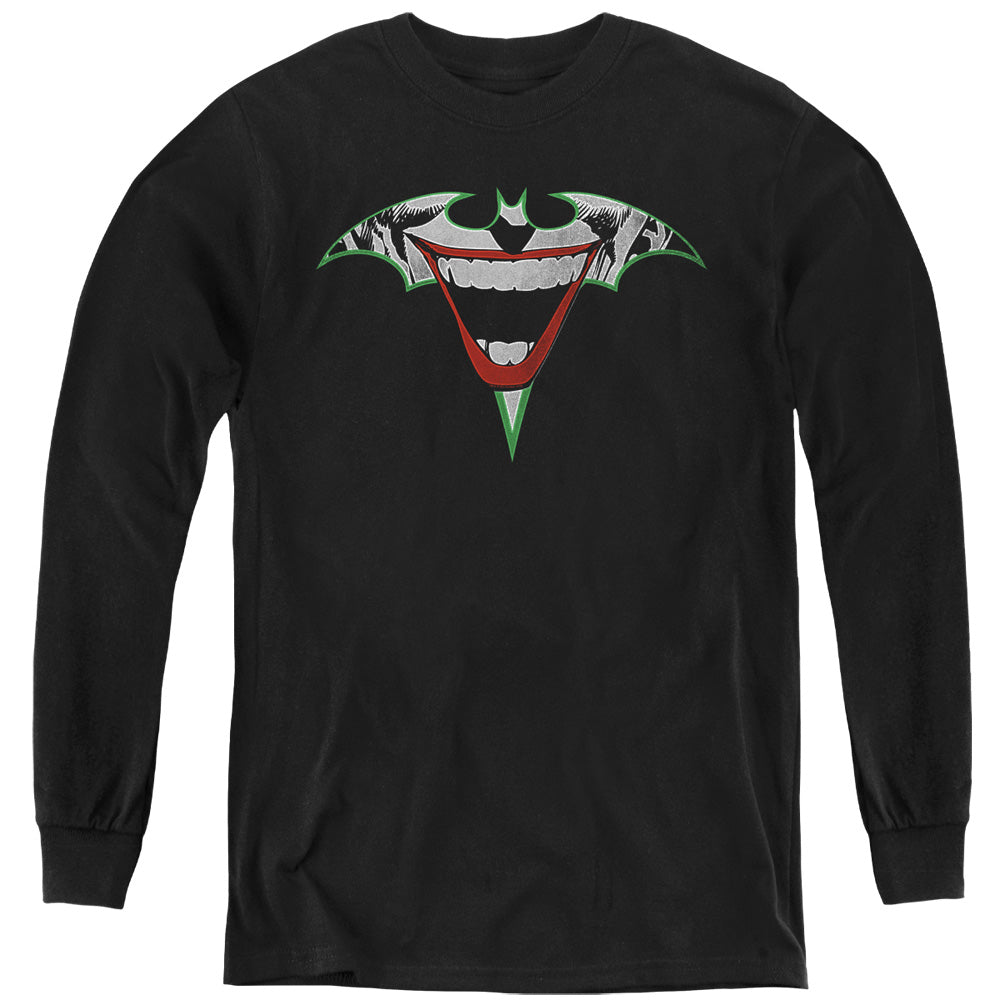 Batman Joker Bat Logo Long Sleeve Kids Youth T Shirt Black Officially Licensed