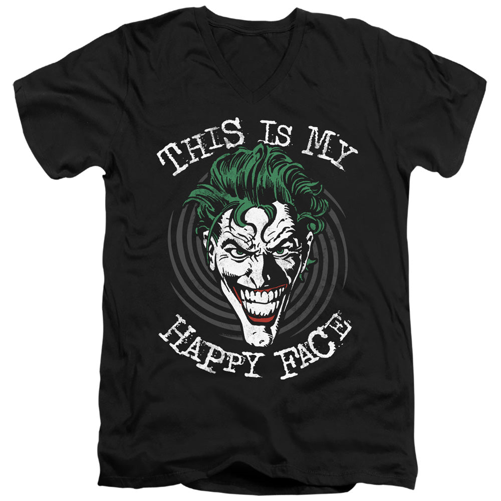 Batman Maniacal Spiral Mens Slim Fit V Neck T Shirt Black Officially Licensed