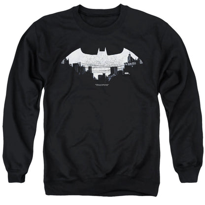 Batman Bat Logo Cityscape Mens Crewneck Sweatshirt Black