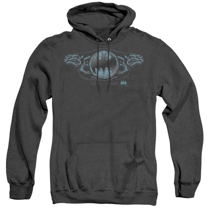 Batman Two Gargoyles Logo Heather Mens Hoodie Black Officially Licensed