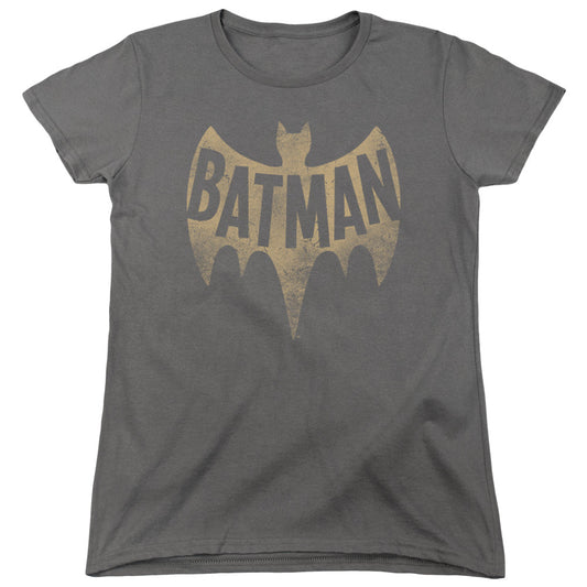 Batman Classic Tv Vintage Logo Womens T Shirt Charcoal Officially Licensed