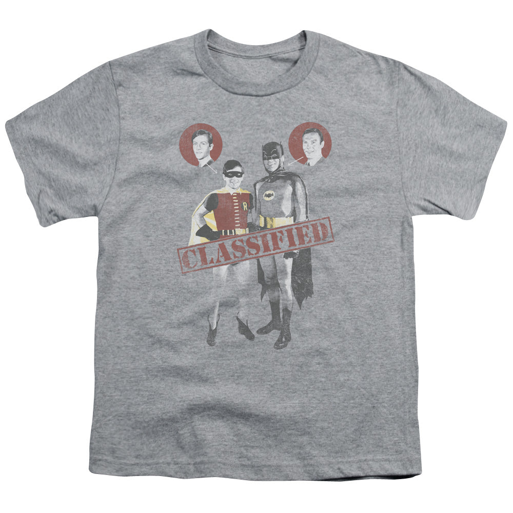 Batman Classic Tv Classified Kids Youth T Shirt Athletic Heather Officially Licensed