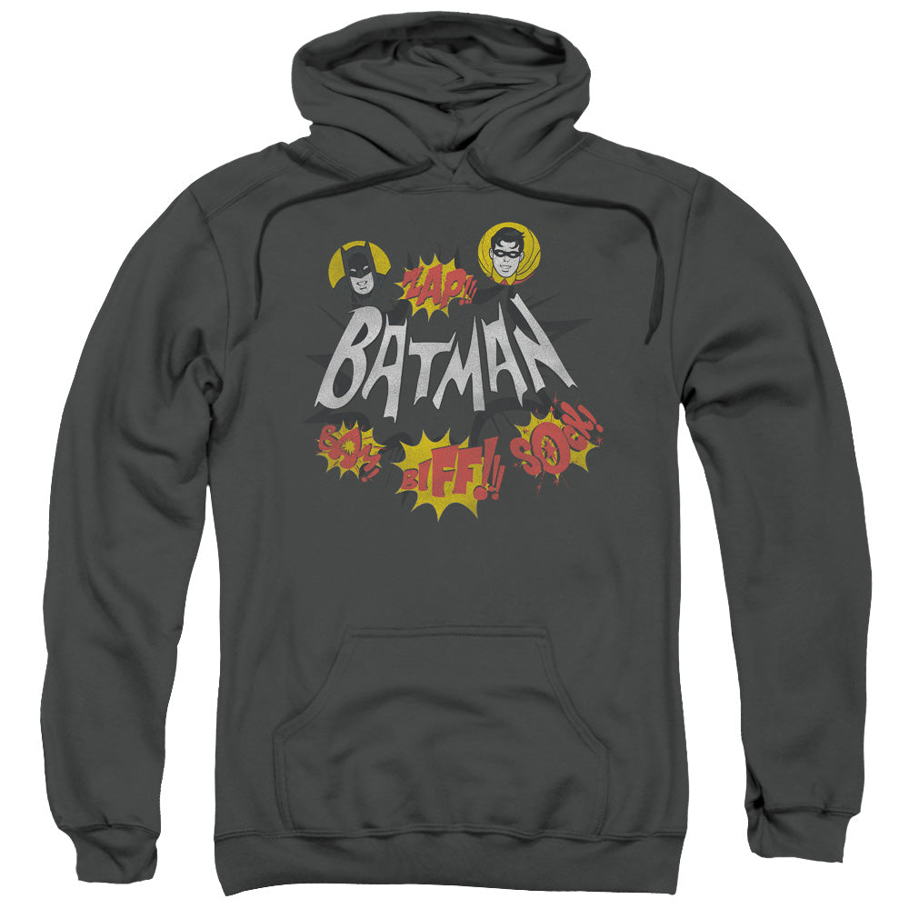 Batman Classic Tv Sound Effects Mens Hoodie Charcoal Officially Licensed