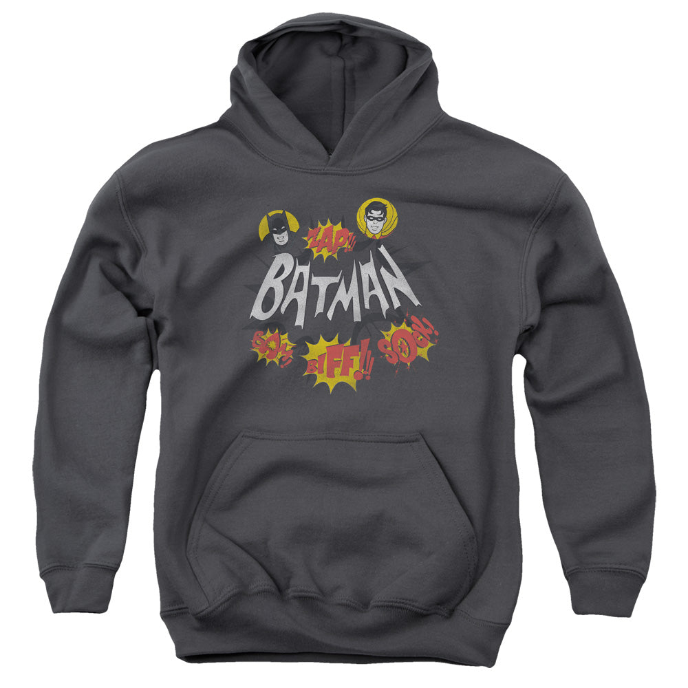 Batman Classic Tv Sound Effects Kids Youth Hoodie Charcoal Officially Licensed