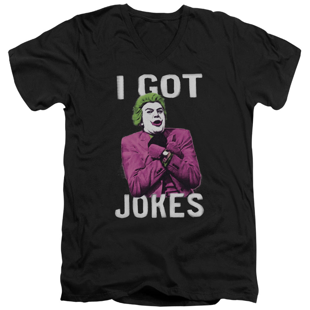Batman Classic Tv Got Jokes Mens Slim Fit V Neck T Shirt Black Officially Licensed
