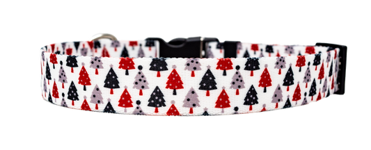 Black and Red Christmas Trees Dog Collar