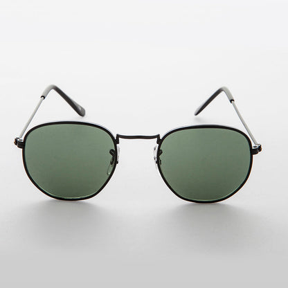 Round Squared Edge Vintage Sunglass with Glass Lens - Brody