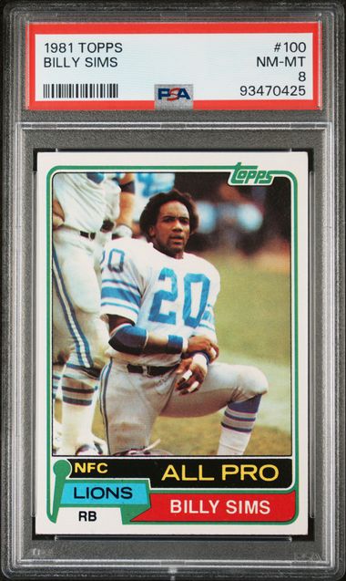 Graded 1981 Topps Billy Sims #100 Rookie RC Football Card PSA 8 NM-MT