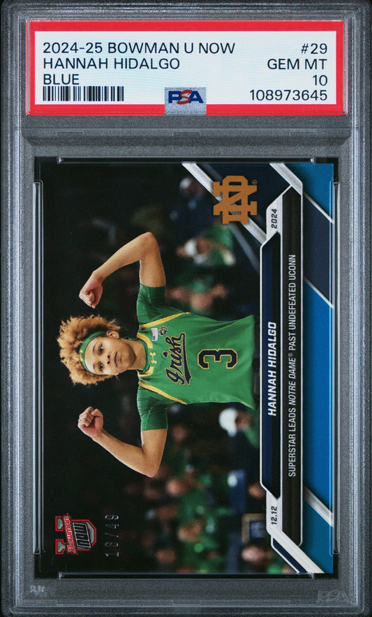 Graded 2024 Topps Bowman U Now Hannah Hidalgo #29 Blue/49 Rookie RC Basketball Card PSA 10 Gem Mint