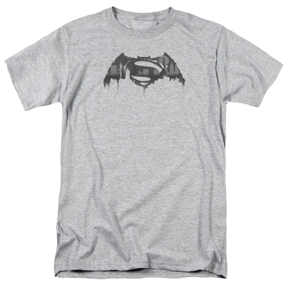 Batman V Superman Cityscape Logo Mens T Shirt Athletic Heather Officially Licensed