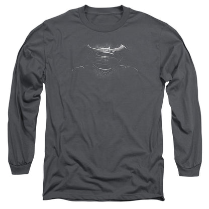 Batman V Superman Bw Logo Mens Long Sleeve Shirt Charcoal Officially Licensed