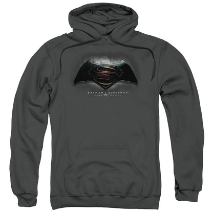 Batman V Superman Logo Mens Hoodie Charcoal Officially Licensed
