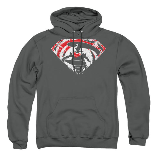 Batman V Superman Super Splatter Logo Mens Hoodie Charcoal Officially Licensed
