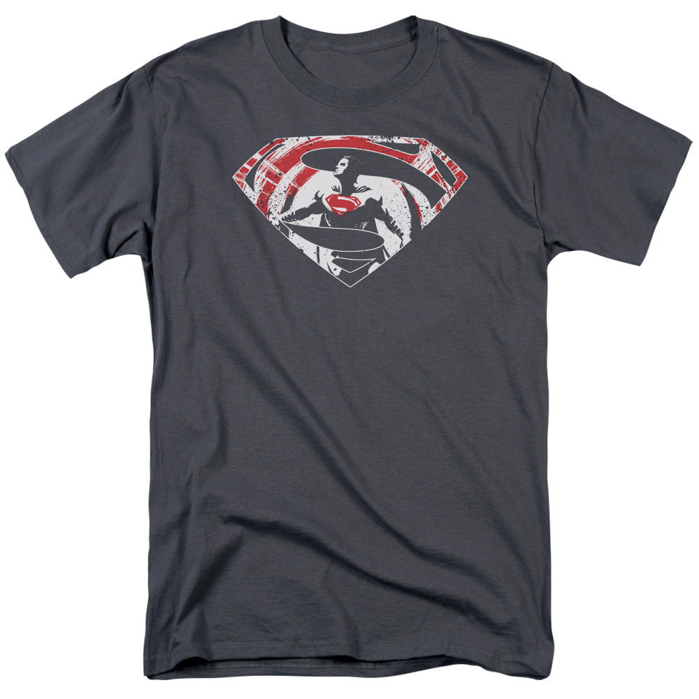 Batman V Superman Super Splatter Logo Mens T Shirt Charcoal Officially Licensed
