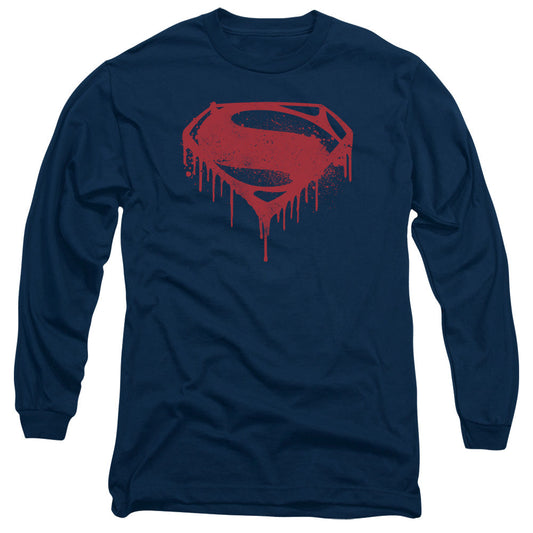 Batman V Superman Splattered Mens Long Sleeve Shirt Navy Officially Licensed