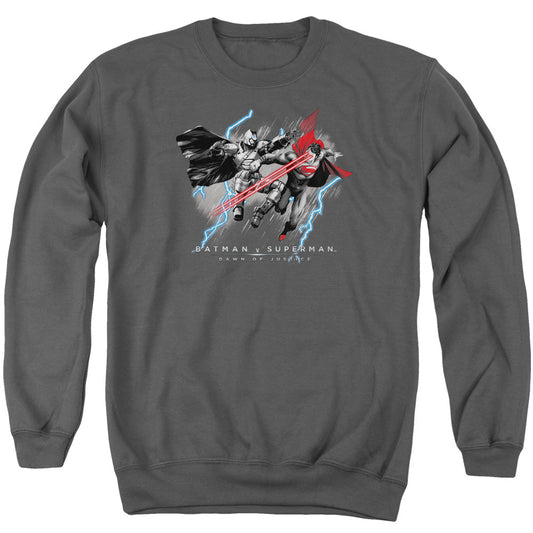 Batman V Superman Lightniing V Heat Vision Mens Crewneck Sweatshirt Charcoal Officially Licensed