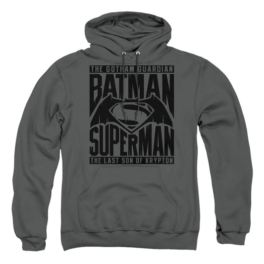 Batman V Superman Title Fight Mens Hoodie Charcoal Officially Licensed