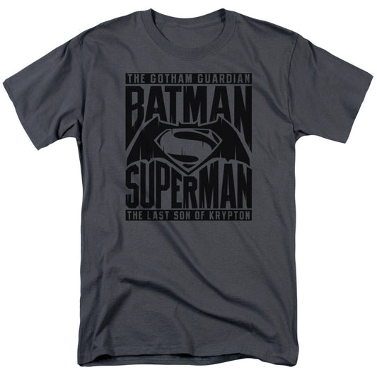 Batman V Superman Title Fight Mens T Shirt Charcoal Officially Licensed