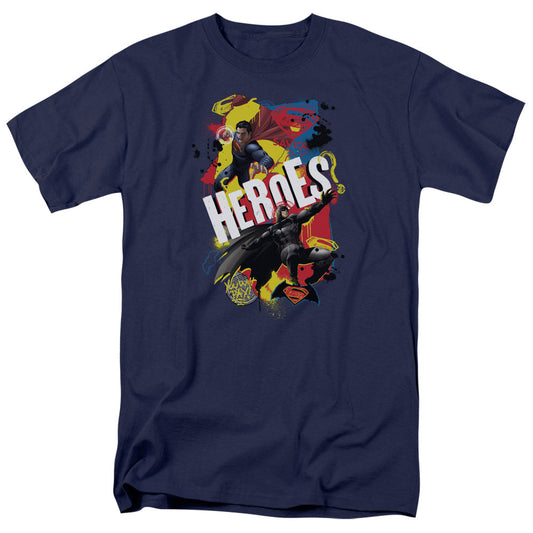 Batman V Superman Double Hero Mens T Shirt Navy Officially Licensed