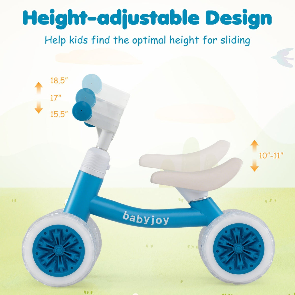 Baby Balance Bike with Adjustable Handlebar and Seat with Lighting Wheels