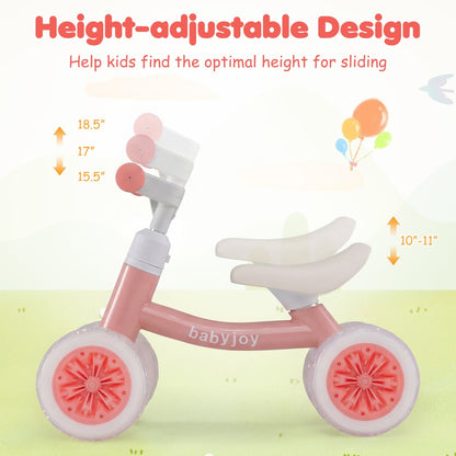 Baby Balance Bike with Adjustable Handlebar and Seat with Lighting Wheels