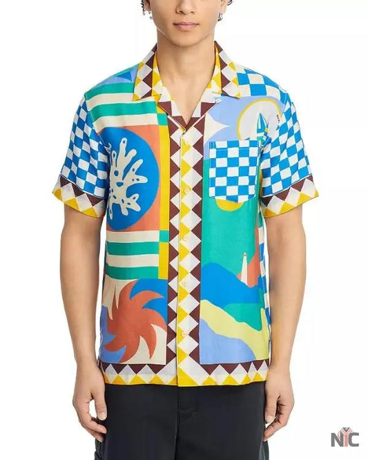 Bachelor In Paradise S10 Justin Glaze Printed Camp Shirt