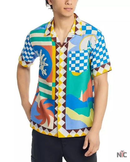 Bachelor In Paradise S10 Justin Glaze Printed Camp Shirt