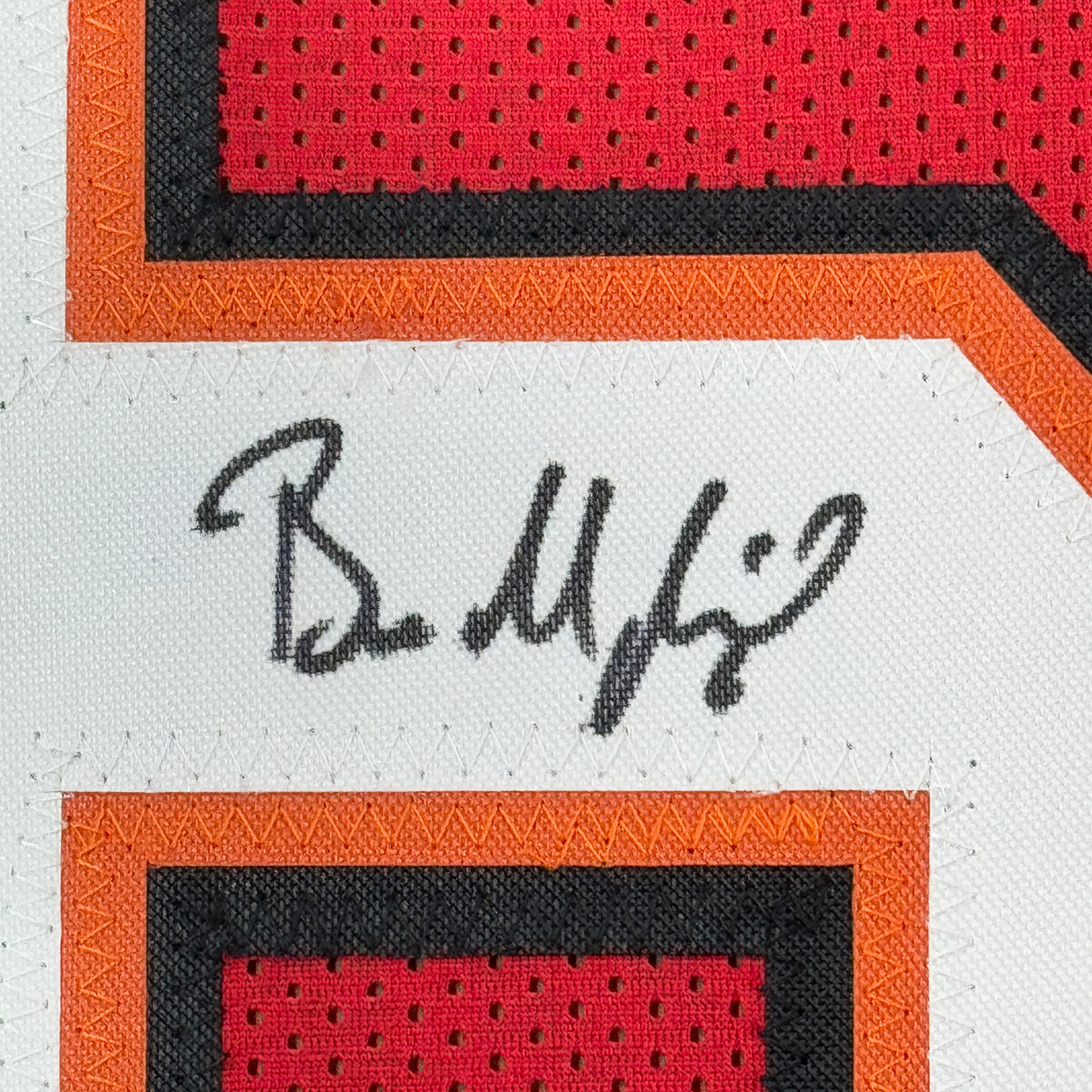 Framed Autographed/Signed Baker Mayfield 35x39 Tampa Bay Red Football Jersey Beckett BAS COA