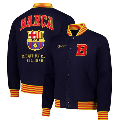 Barcelona Supporter's Full-Snap Varsity Jacket - Navy