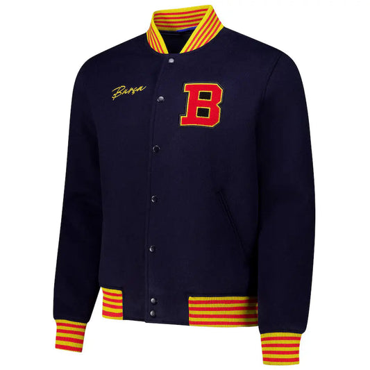 Barcelona Supporter's Full-Snap Varsity Jacket - Navy