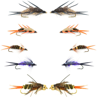 Basics Collection - Double Bead Head Nymph Assortment - 10 Wet Flies - 5 Patterns - Hook Size 10