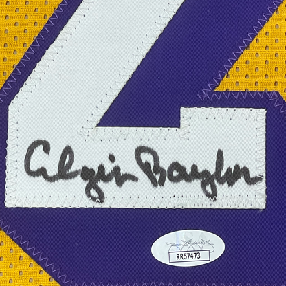 Framed Autographed/Signed Elgin Baylor 35x39 Los Angeles LA Yellow Basketball Jersey JSA COA