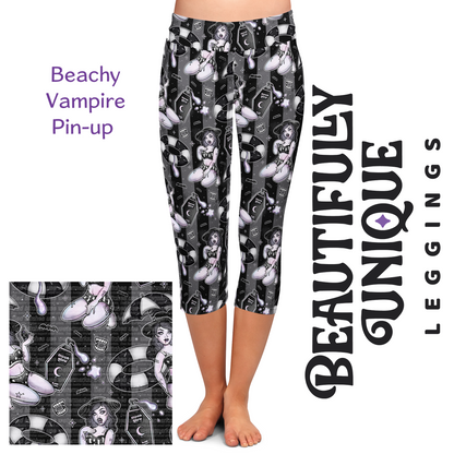Beachy Vampire Pin-Up Capris, Leggings & Biker Shorts (Semi-Exclusive) - High-quality Handcrafted Vibrant Leggings