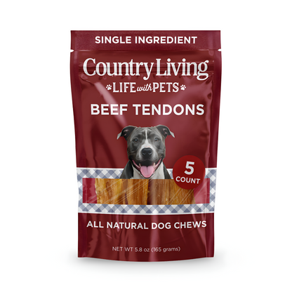 Country Living 4”-7” Beef Backstrap Tendon Dog Chews – 5 Count Bag – All-Natural, Long-Lasting, High-Protein Dog Treats – Single-Ingredient, Grain-Free