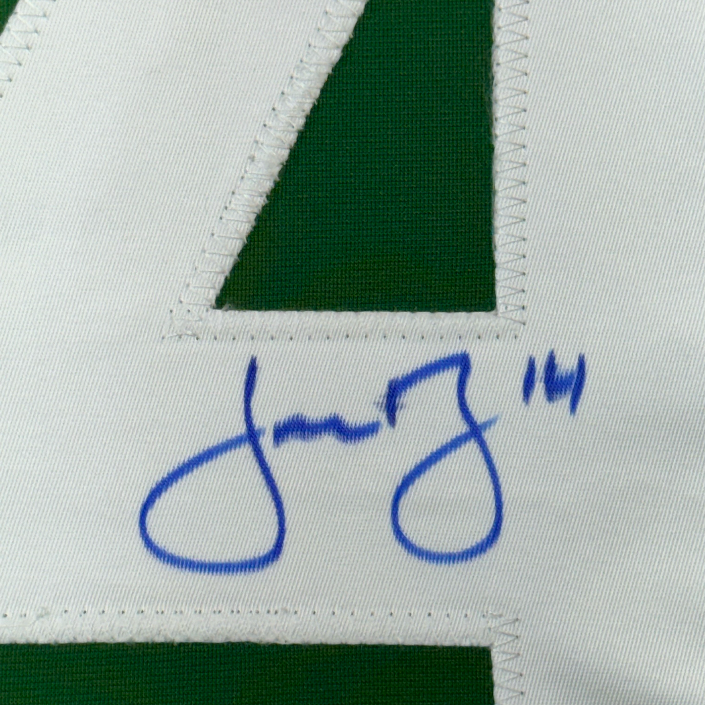 Framed Autographed/Signed Jamie Benn 35x39 Dallas Green Retro Hockey Jersey JSA COA