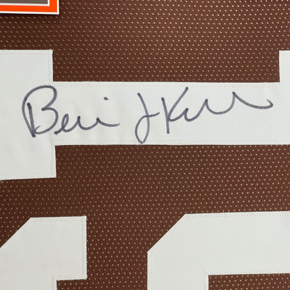Framed Autographed/Signed Bernie Kosar 35x39 Cleveland Brown Football Jersey JSA COA