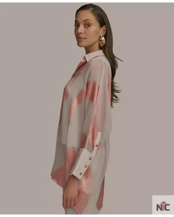 Beyond The Gates 2025 Tamara Tunie Coral Brushstroke Blouse