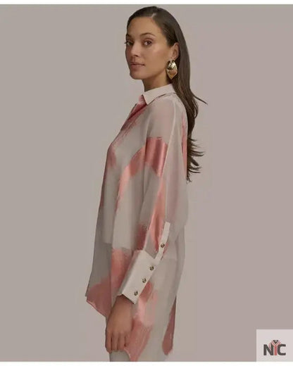 Beyond The Gates 2025 Tamara Tunie Coral Brushstroke Blouse