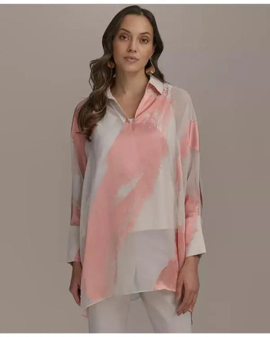 Beyond The Gates 2025 Tamara Tunie Coral Brushstroke Blouse