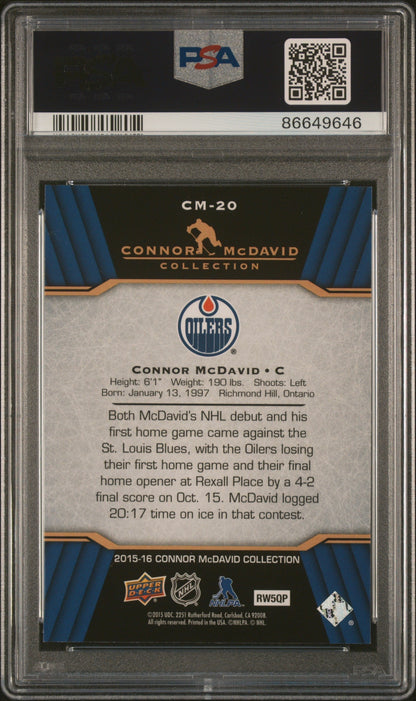 Graded 2015 Upper Deck Connor McDavid #CM-20 Connor McDavid Collection Rookie RC Hockey Card PSA 10 Gem Mint