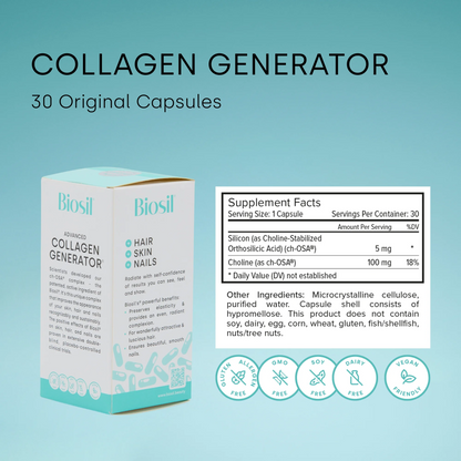 Biosil Collagen Generator - 60 Capsules - with Patented ch-OSA Complex - Generates & Protects Your Own Collagen - GMO Free - 60-Day Supply
