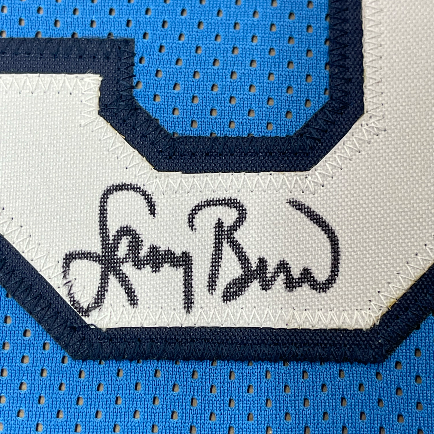 Framed Autographed/Signed Larry Bird 35x39 Indiana State Blue College Basketball Jersey JSA COA