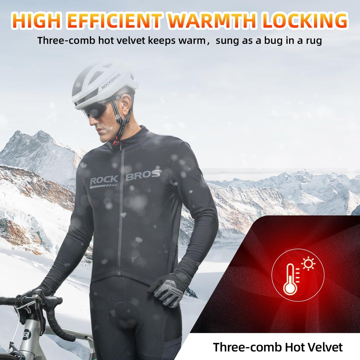 ROCKBROS Men's Long Sleeve Cycling Jersey with full zipper rear pockets perfect fit for outdoor sports