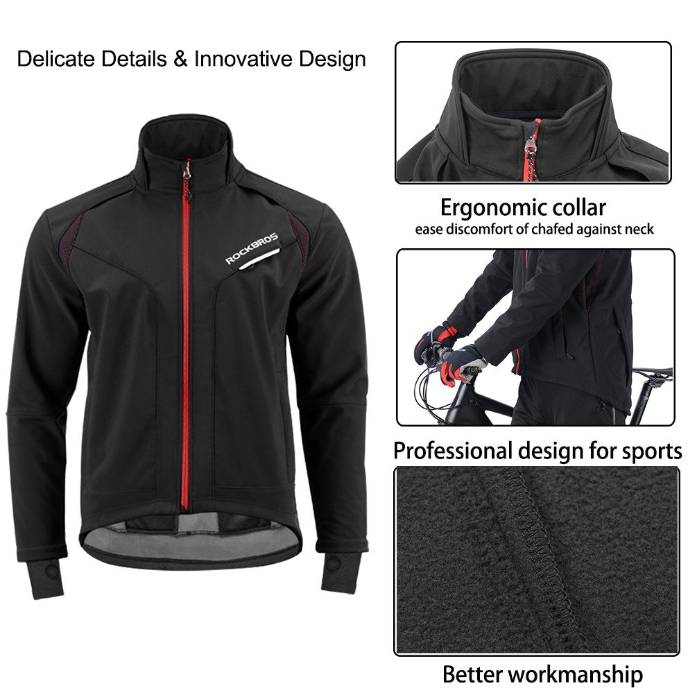 ROCKBROS Men's Winter Cycling Jacket for 5–32°F Thermal Windproof for Biking, Running, Hiking