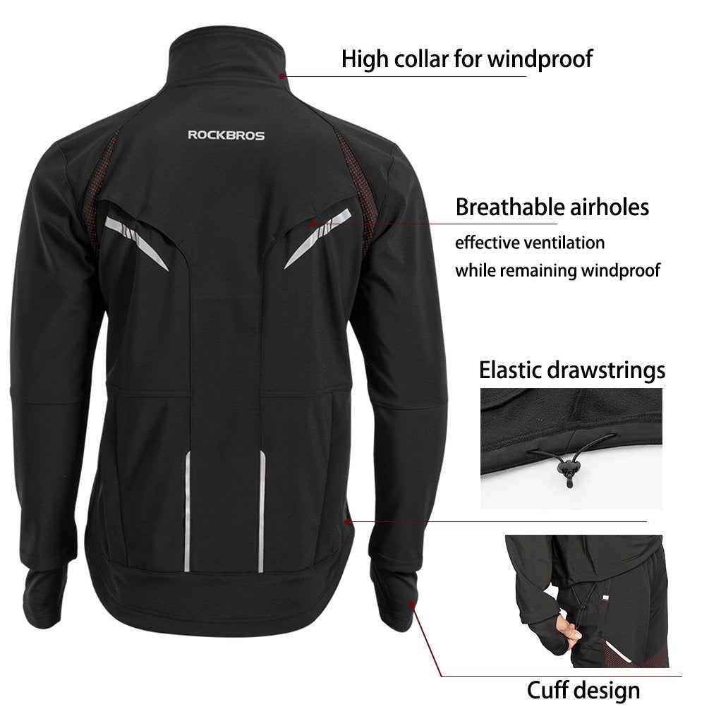ROCKBROS Men's Winter Cycling Jacket for 5–32°F Thermal Windproof for Biking, Running, Hiking