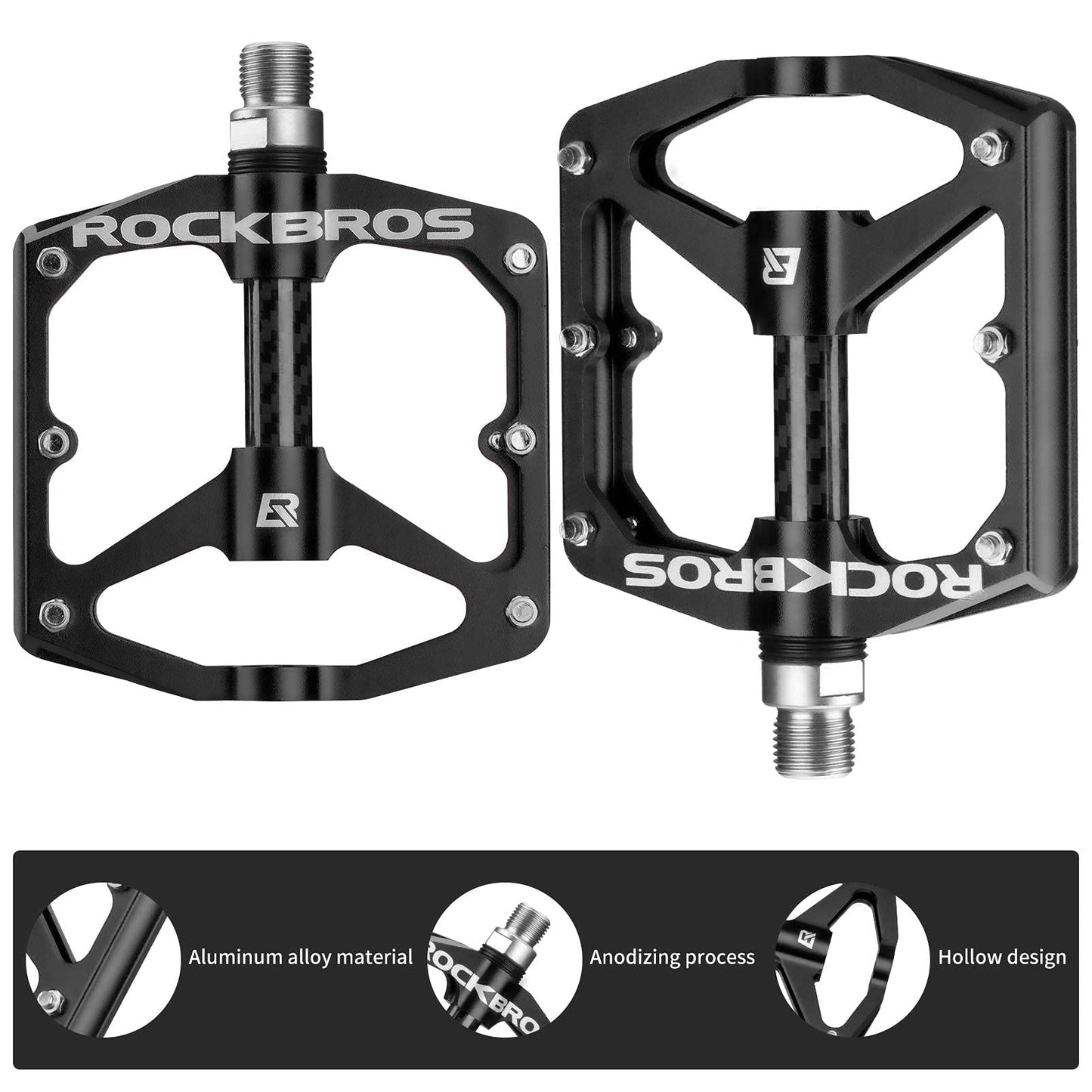 ROCKBROS Mountain MTB Bike Flat 9/16 Lightweight Carbon Fiber Sealed Bearing Pedals - Triathlete Store